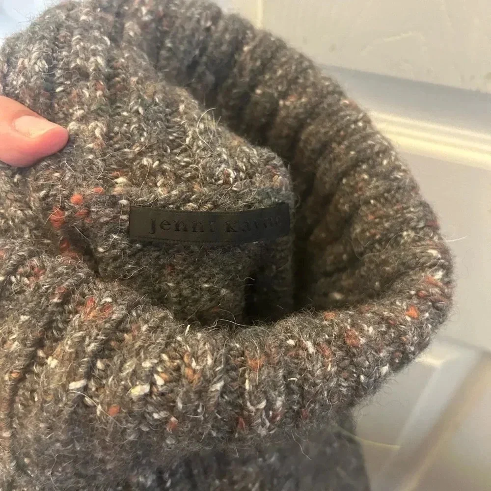 ! Jenni Kayne Wool Alpaca Silk Speckled Cropped Cable Knit Cowl Neck Sweat…
